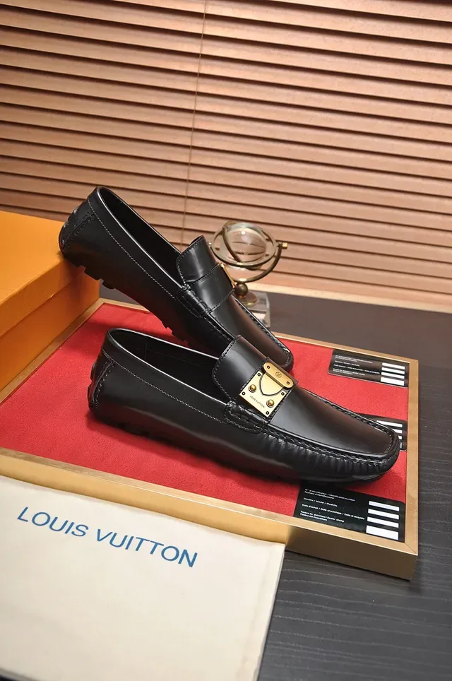 Louis Vuitton Loafer Black Gold Polished Leather Buckle Hardware Loafer 4