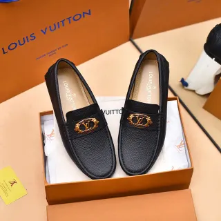 Louis Vuitton 乐福鞋 黑色压纹皮革 金色勋章 套脚乐福鞋