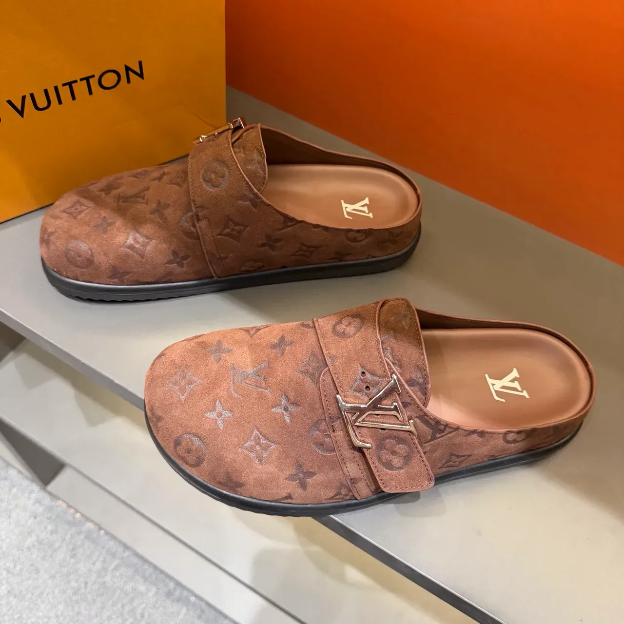 Louis Vuitton Loafer Brown Beige Monogrammed Buckle-Strap Loafer 7