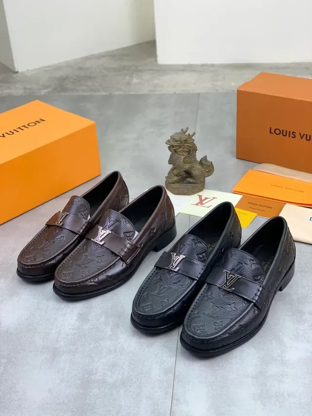 Louis Vuitton Loafer Brown Black Monogram-Embossed Leather Metal LV Buckle Strap Loafer 2