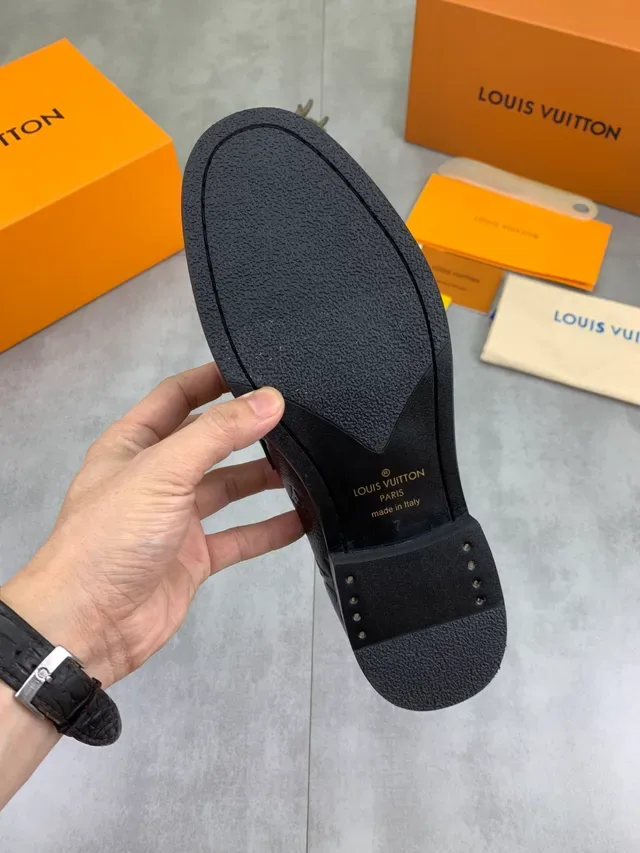 Louis Vuitton Loafer Brown Black Monogram-Embossed Leather Metal LV Buckle Strap Loafer 3