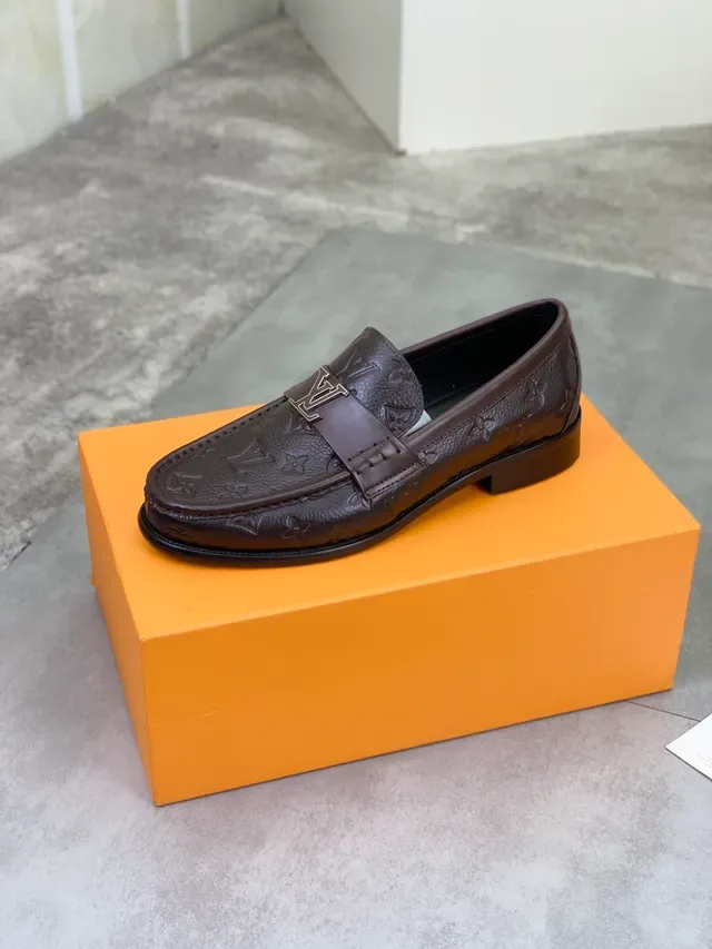 Louis Vuitton Loafer Brown Black Monogram-Embossed Leather Metal LV Buckle Strap Loafer 5