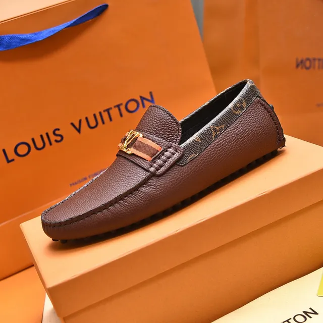Louis Vuitton Loafer Marron Or Cuir Pébiblé Col Monogram-Trimmed Loafer 5