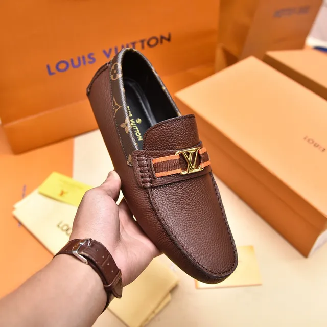 Louis Vuitton Loafer Marron Or Cuir Pébiblé Col Monogram-Trimmed Loafer 6