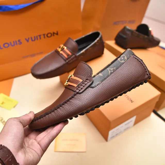 Louis Vuitton Loafer Marron Or Cuir Pébiblé Col Monogram-Trimmed Loafer 7