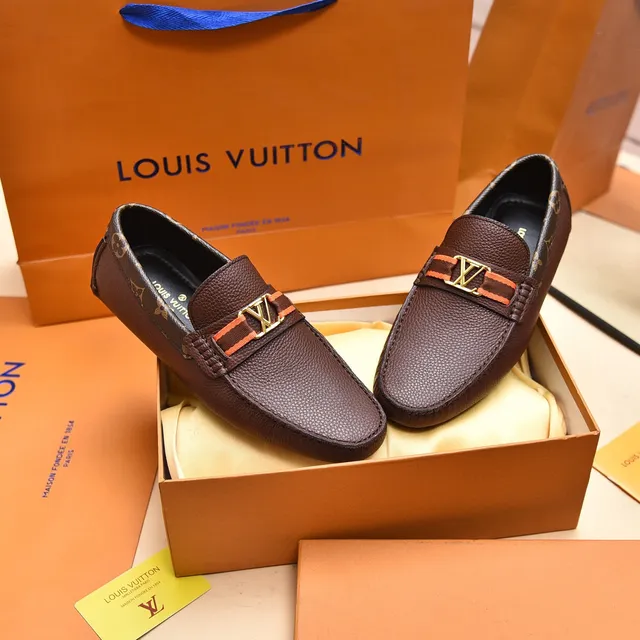 Louis Vuitton Loafer Marron Or Cuir Pébiblé Col Monogram-Trimmed Loafer 8