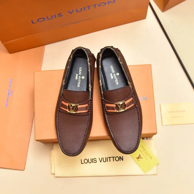 Louis Vuitton Loafer Marron Or Cuir Pébiblé Col Monogram-Trimmed Loafer 9