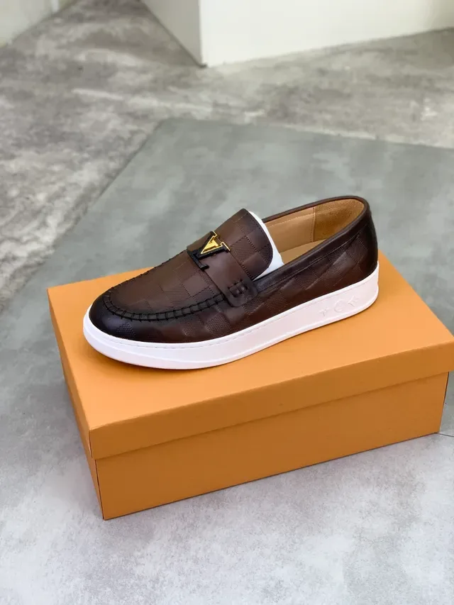 Louis Vuitton Loafer Brown White Damier Check Leather Moccasin-Stitched Toe Loafer 4