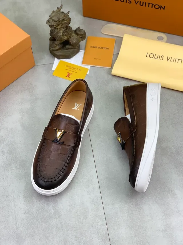 Louis Vuitton Loafer Brown White Damier Check Leather Moccasin-Stitched Toe Loafer 5
