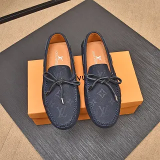 路易威登 乐福鞋 Navy Beige Monogrammed Canvas Moccasin-Stitched Vamp 乐福鞋