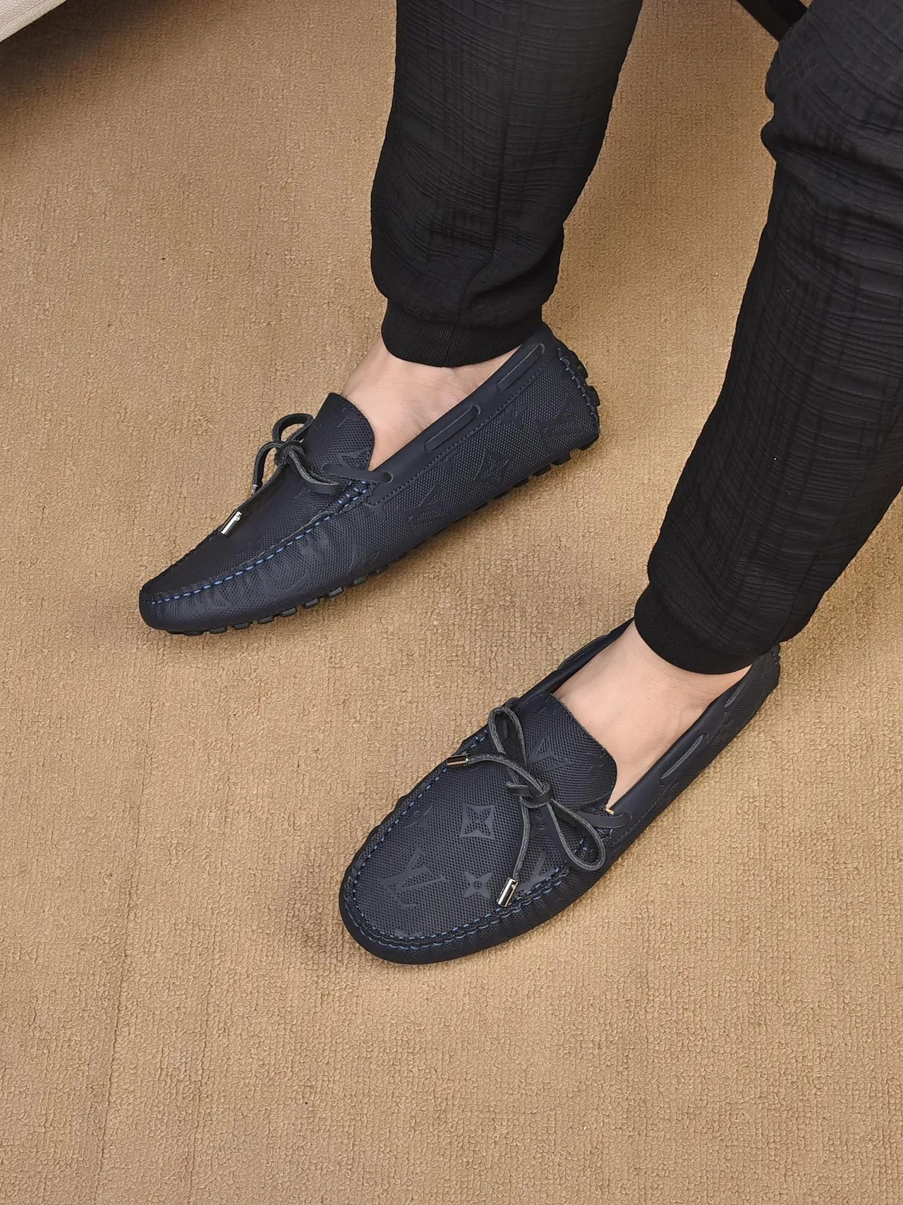 Louis Vuitton mocassins Navy Beige Monogrammed Canvas Moccasin-Stitched Vamp mocassins 2