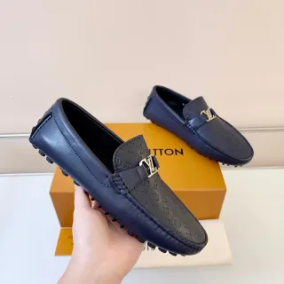 Louis Vuitton 海军蓝黑色印花压纹皮革金属LV扣带Loafer