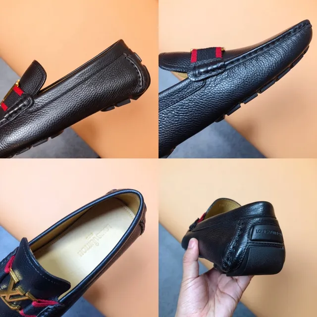 Louis Vuitton Loafer Navy Red Pebbled Leather Striped Strap Loafer 2