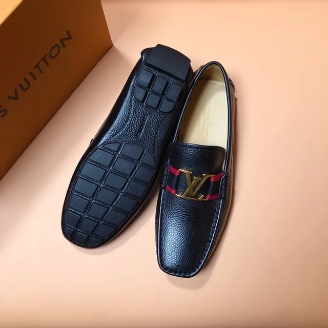 Louis Vuitton Loafer Navy Red Pebbled Leather Striped Strap Loafer 4
