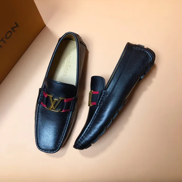 Louis Vuitton Loafer Navy Red Pebbled Leather Striped Strap Loafer 5