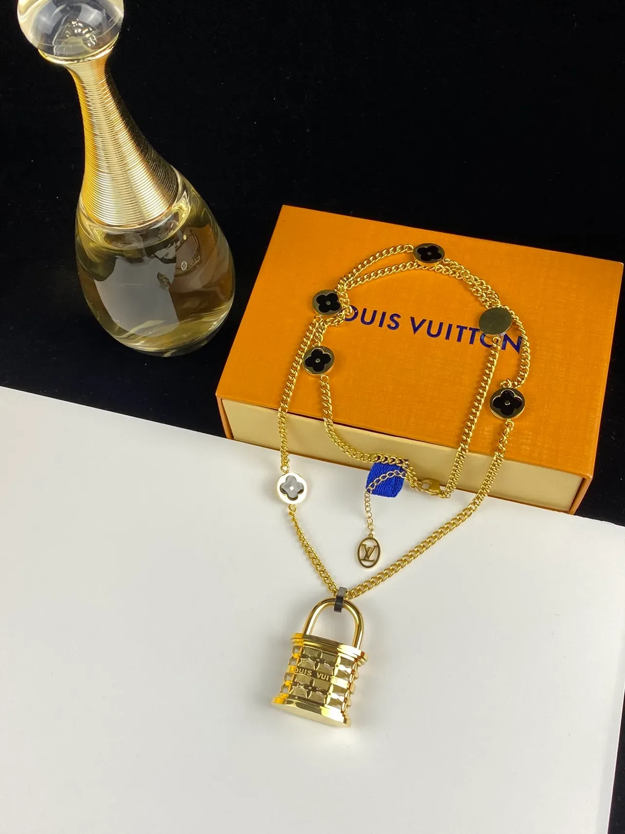 Louis Vuitton Lock Me Floral Padlock Layered Chain Necklace 3