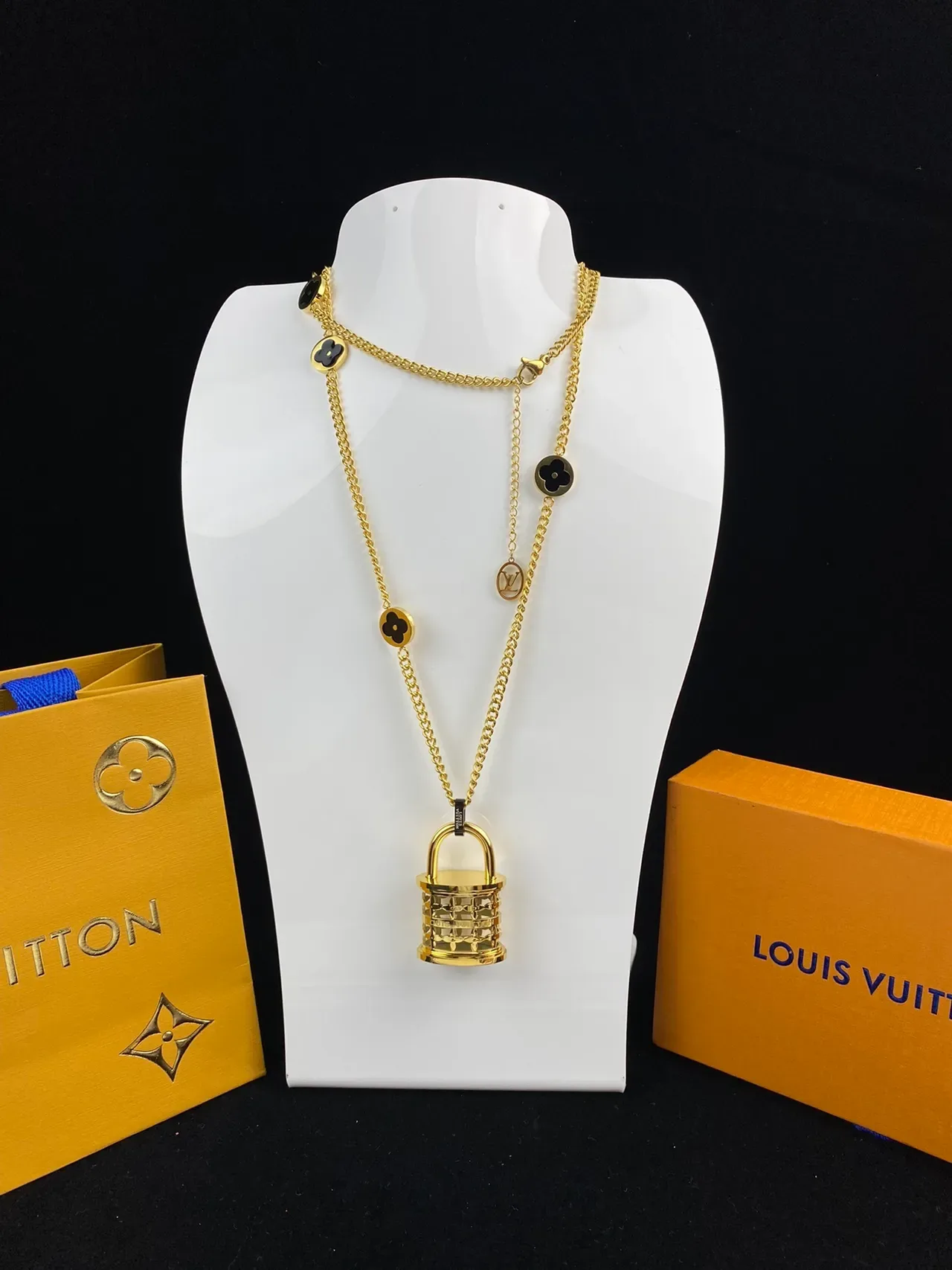 Louis Vuitton Lock Me Floral Padlock Layered Chain Necklace 4