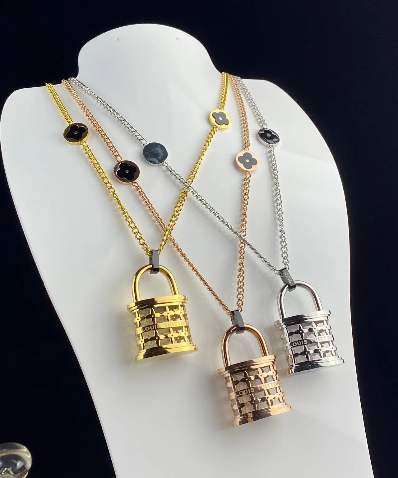 Louis Vuitton Lock Me Floral Padlock Layered Chain Necklace 5