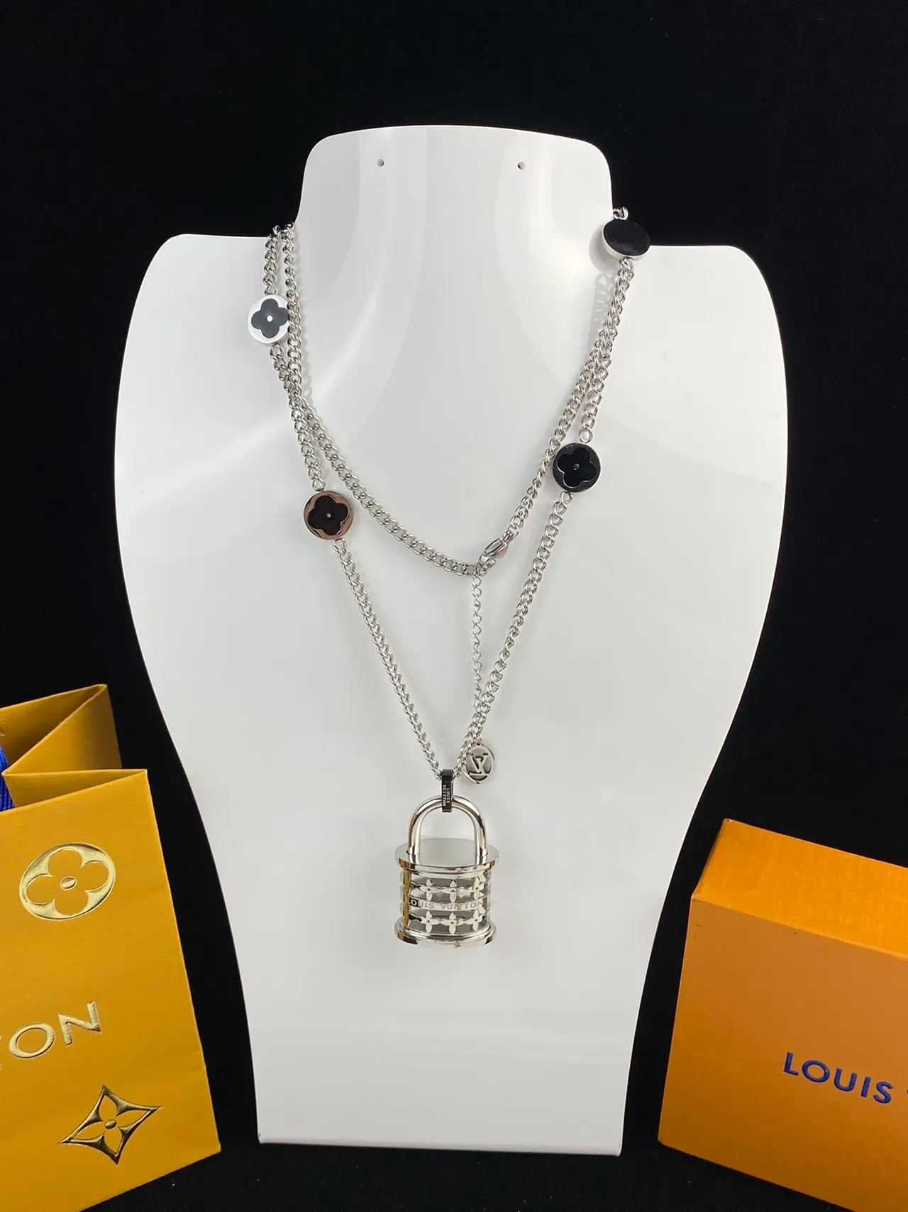 Louis Vuitton Lock Me Floral Padlock Layered Chain Necklace 6