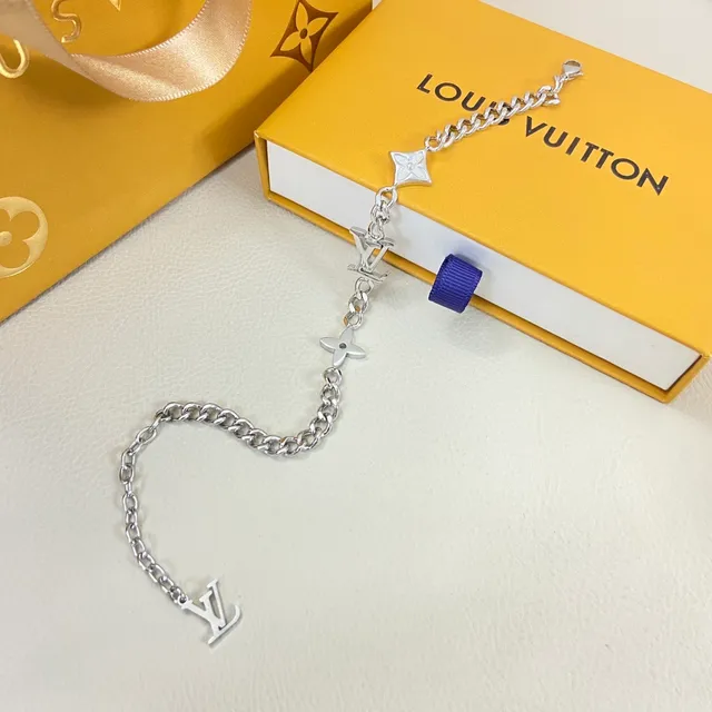 Louis Vuitton Logo Charm Curb Chain Silver Bracelet 3