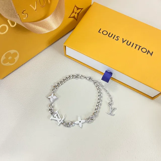 Louis Vuitton Logo Charm Curb Chain Silver Bracelet 5