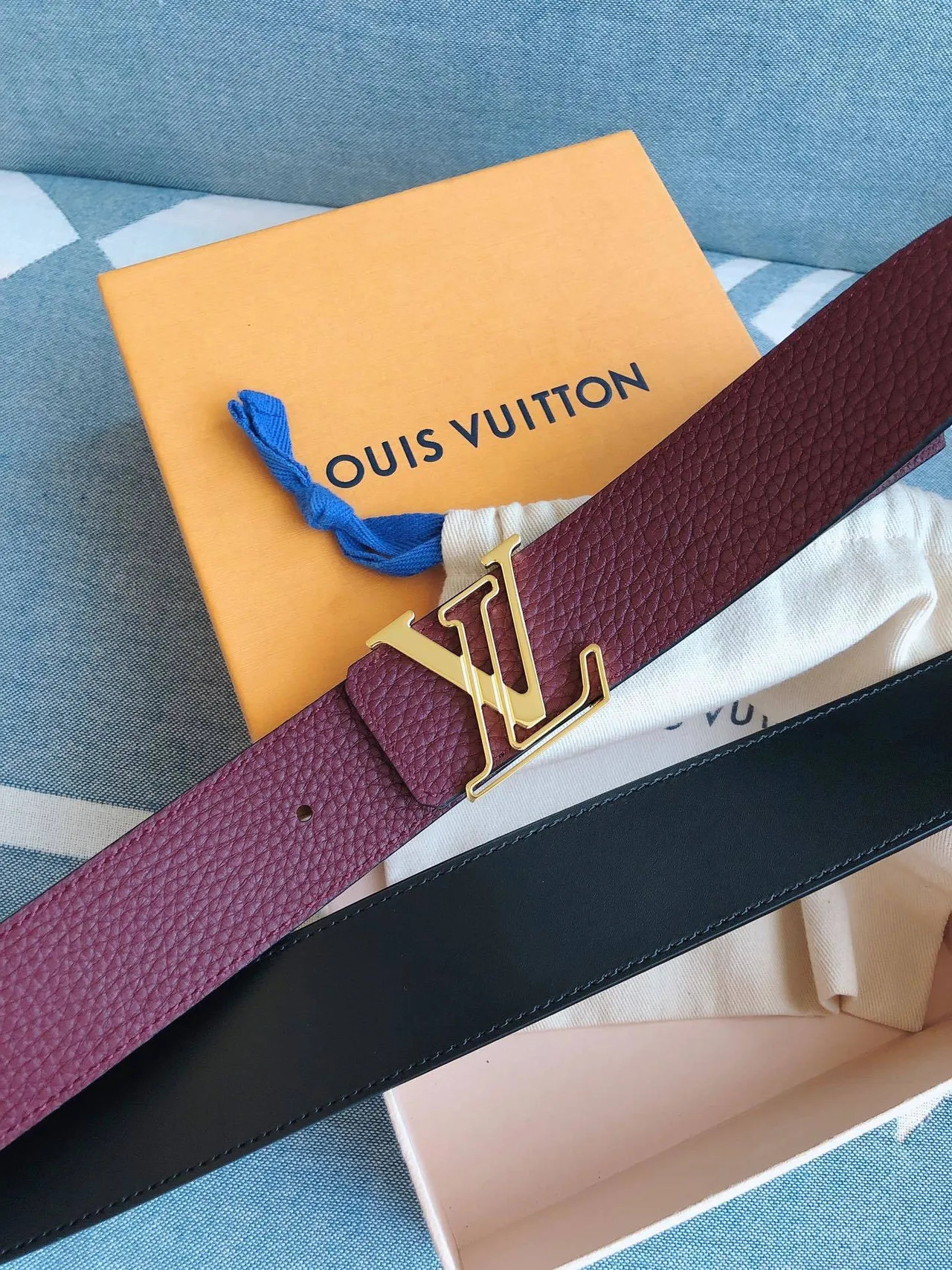 Louis Vuitton LV Belt Burgundy Pebbled Leather Belt 3