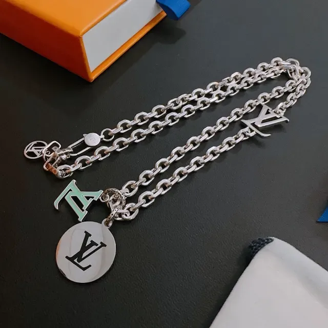 Louis Vuitton LV Chain Silver Multi-Charm Necklace 9