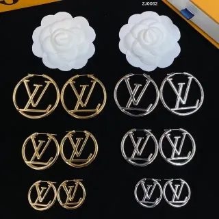 Louis Vuitton LV Hoop Gold Silver Circular Openwork Monogram Earrings
