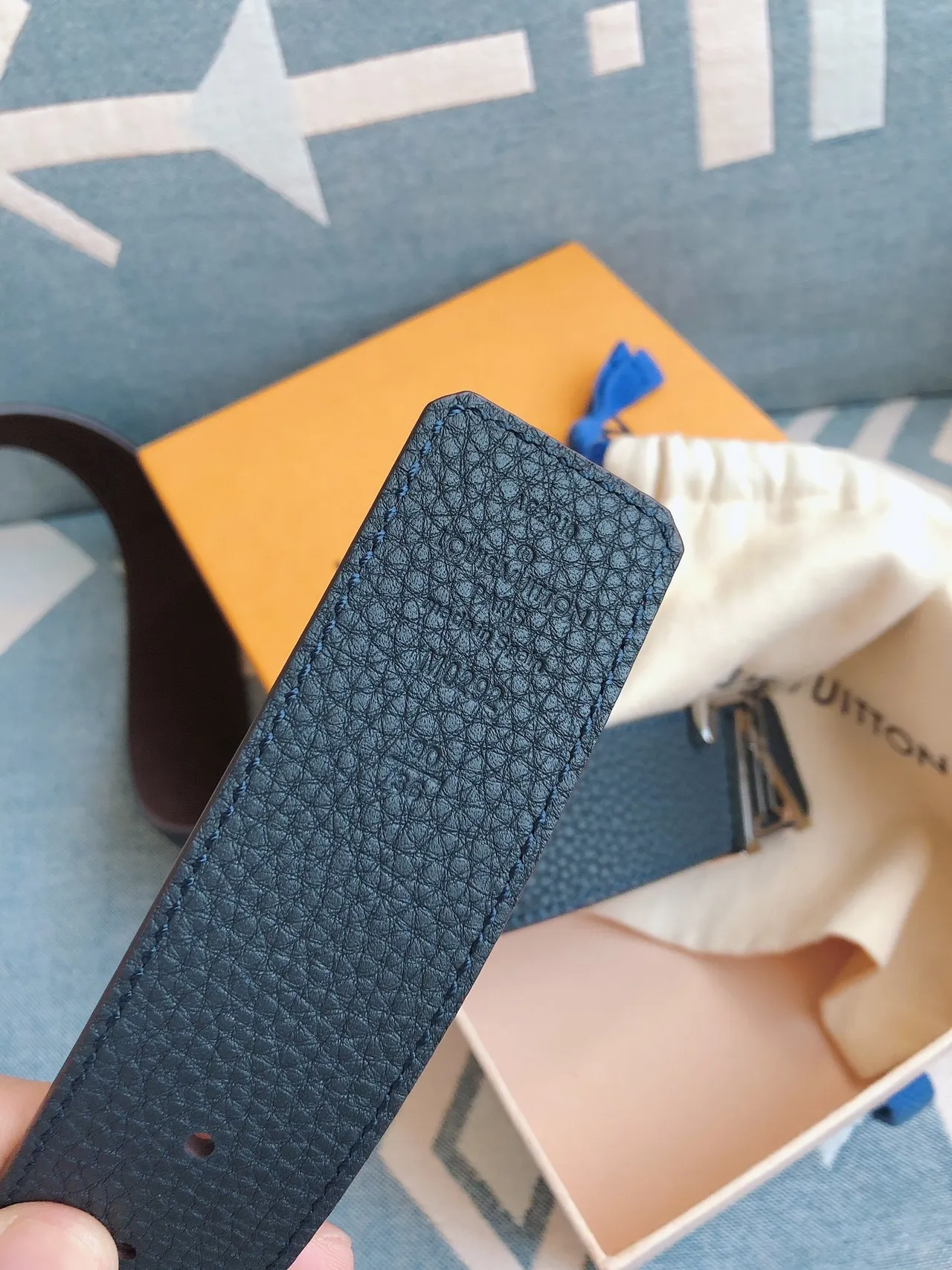 Louis Vuitton LV Initiales Blue Pebbled Leather Belt 5