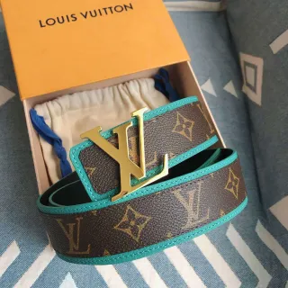 Louis Vuitton LV Initiales भूरा नीला Monogram कैनवास गोल्ड टोन बकल चमड़े की पट्टी