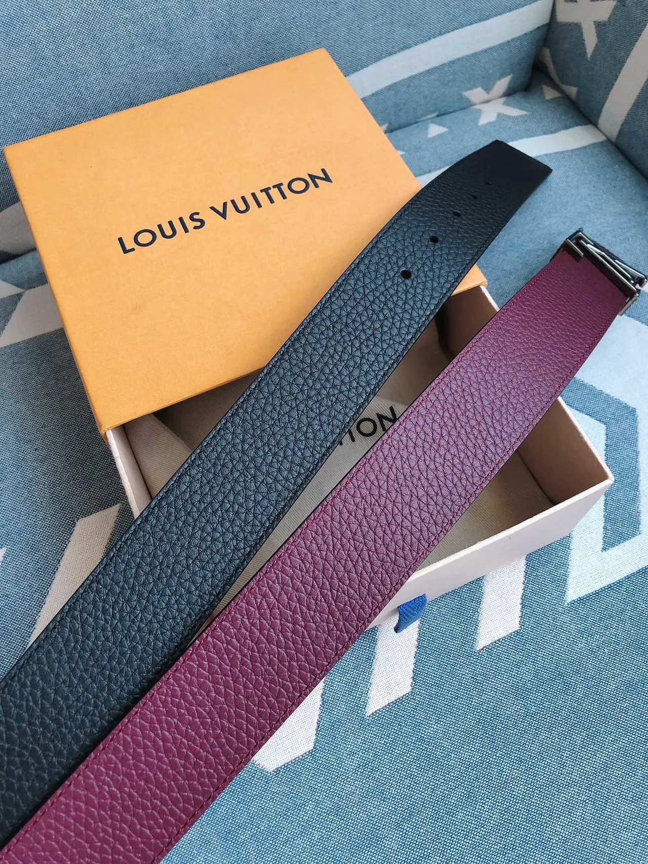 Louis Vuitton LV Initiales Burgundy Pebbled Leather Belt 9