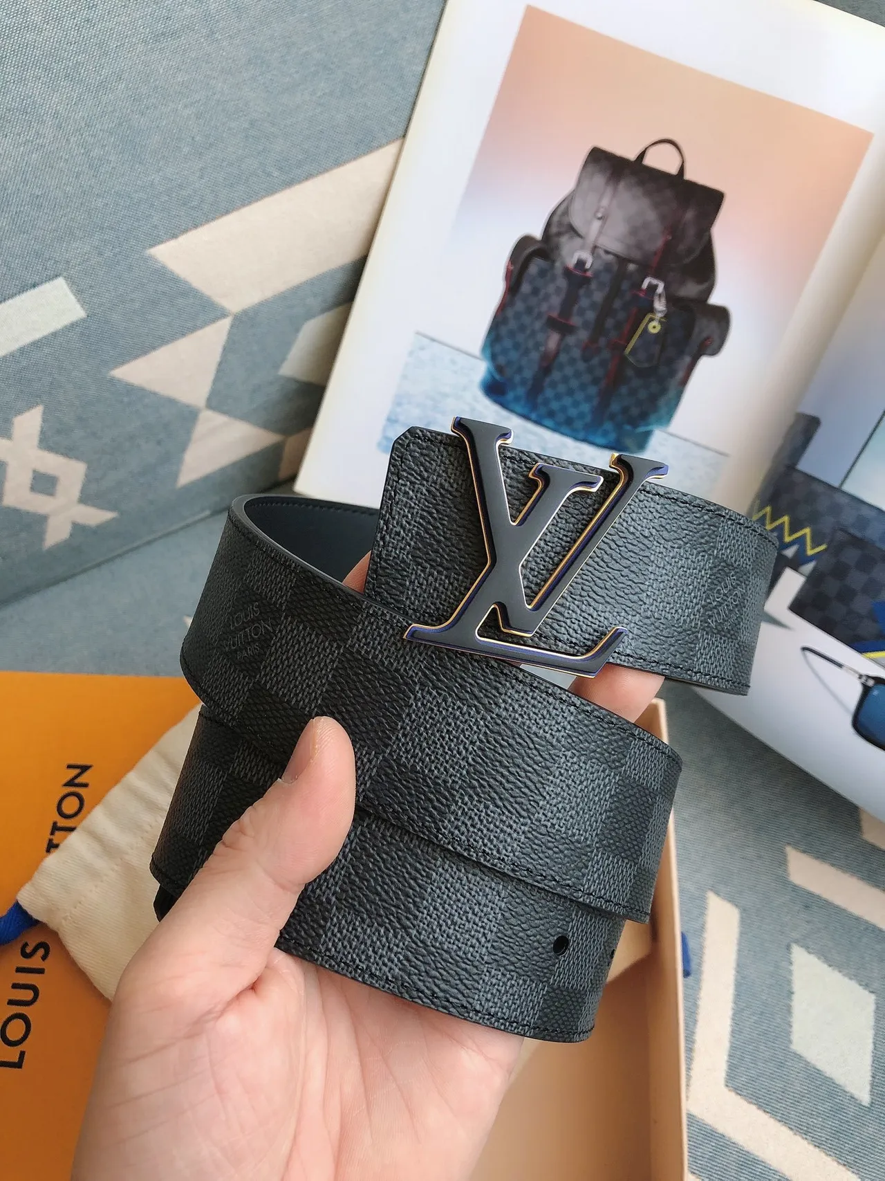 Louis Vuitton LV Initiales Damier Graphite Leather Belt 2