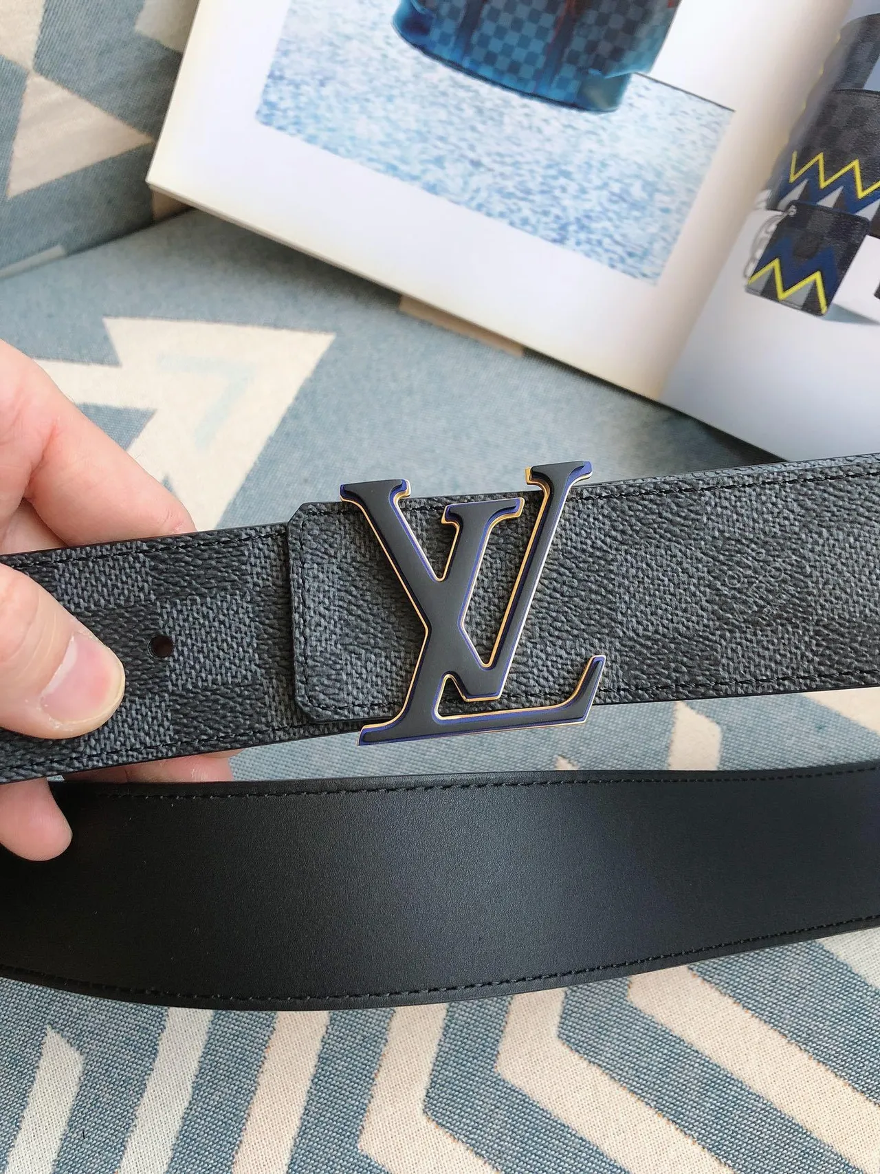 Louis Vuitton LV Initiales Damier Graphite Leather Belt 5