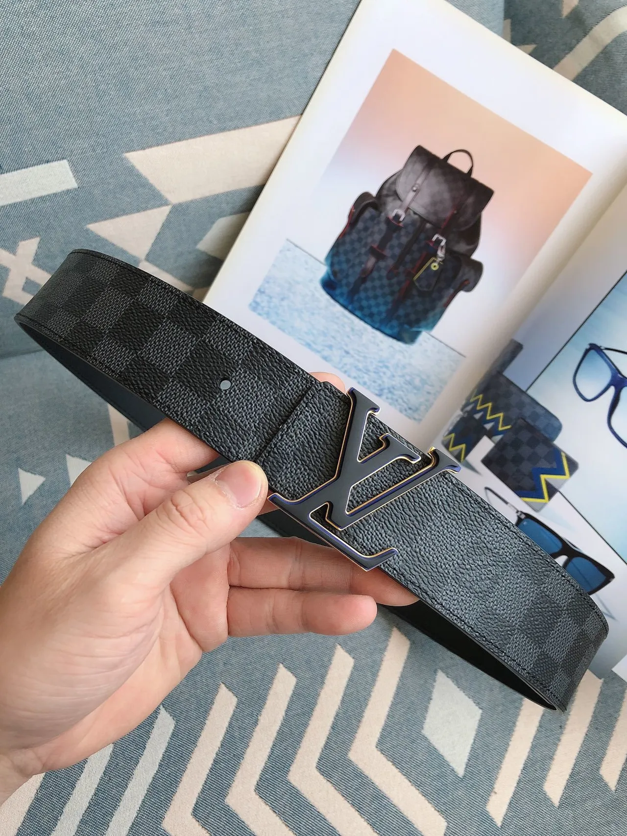 Louis Vuitton LV Initiales Damier Graphite Leather Belt 6