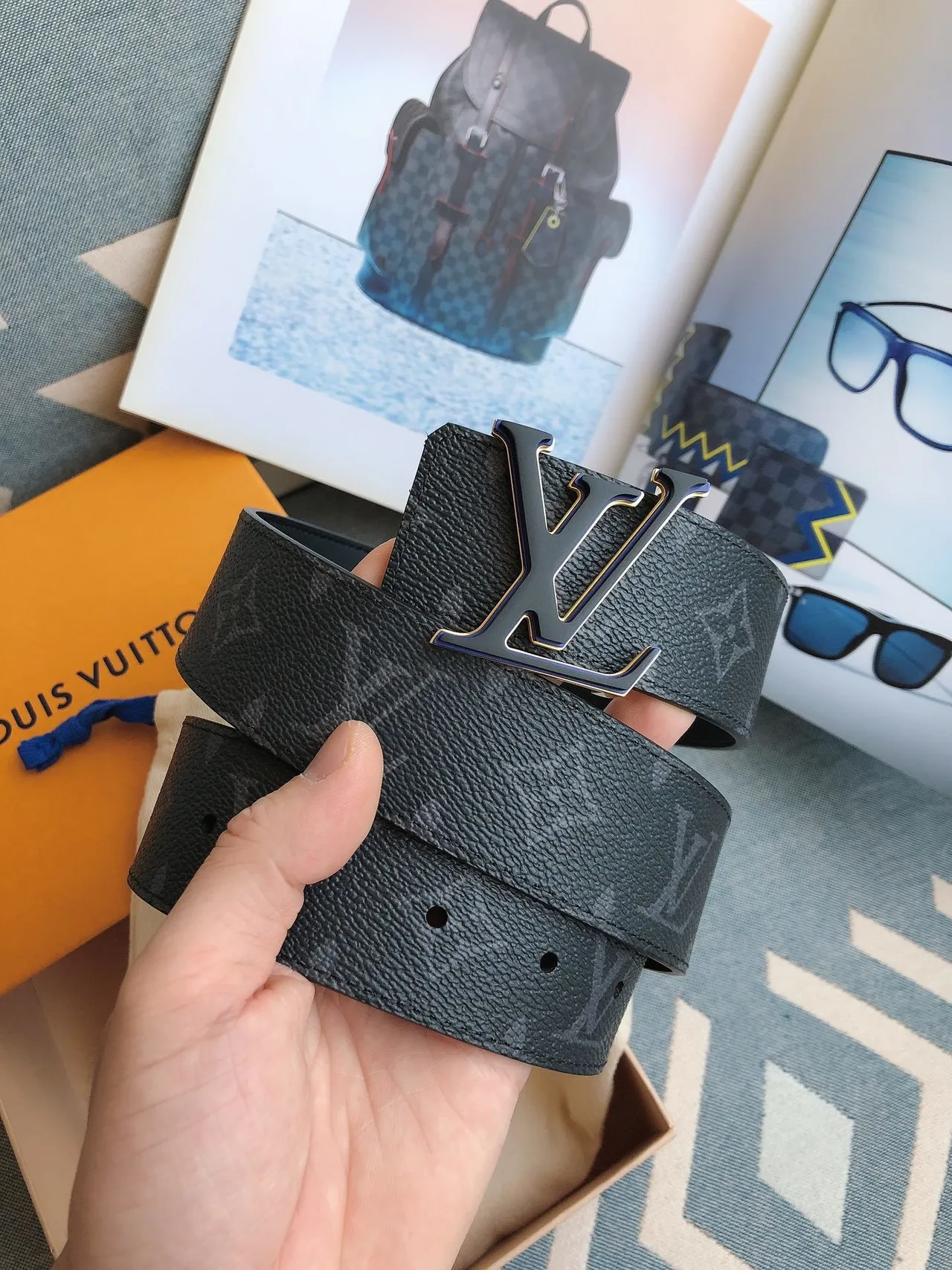 Louis Vuitton LV Initiales Navy Monogram Leather Belt 2