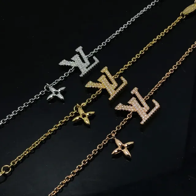 Louis Vuitton LV Initials and Flower Charm Gold Chain Bracelet 4