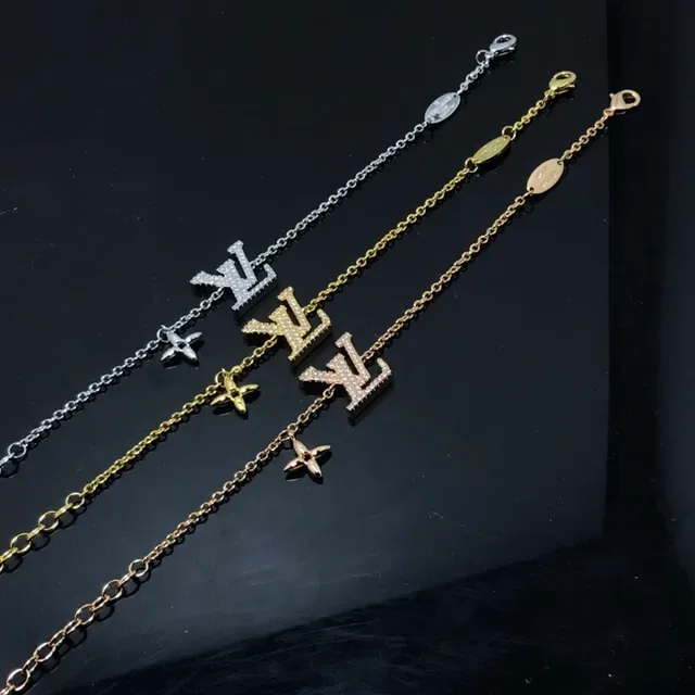 Louis Vuitton LV Initials and Flower Charm Gold Chain Bracelet 5