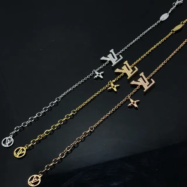 Louis Vuitton LV Initials and Flower Charm Gold Chain Bracelet 6