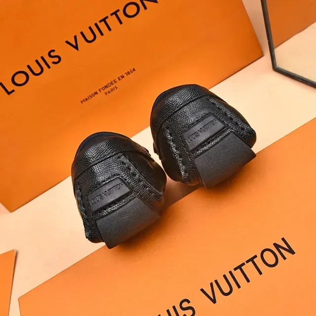 Louis Vuitton LV Loafer Black Silver Textured Leather Logo Buckle Strap Loafer 2