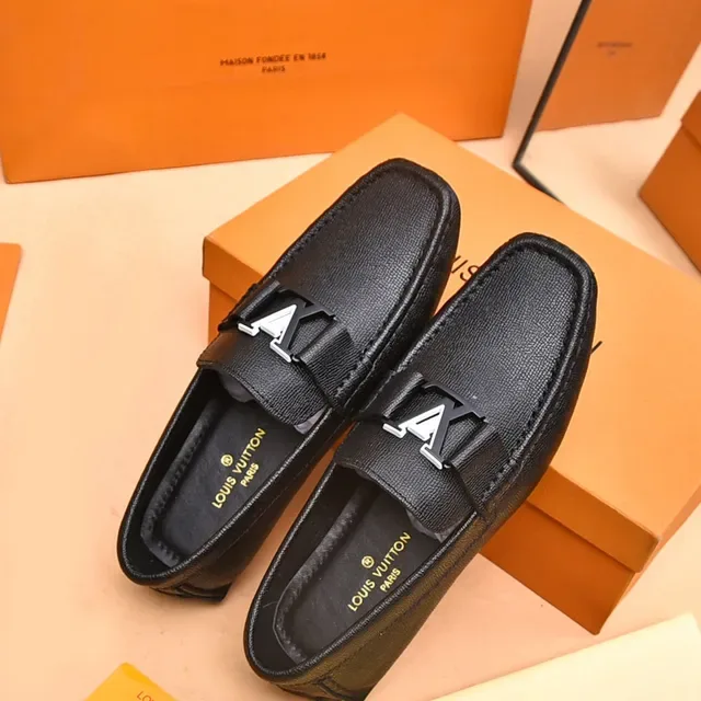 Louis Vuitton LV Loafer Black Silver Textured Leather Logo Buckle Strap Loafer 3