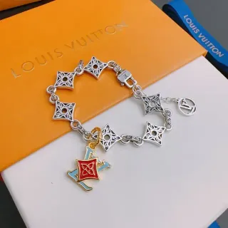 Louis Vuitton LV Monogram Charm Bracelet Silver Red Blue Gold Enamel Bracelets