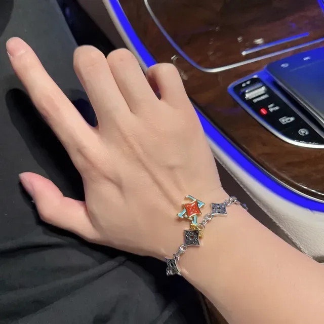 Louis Vuitton LV Monogram Charm Bracelet Silver Red Blue Gold Enamel Bracelets 2