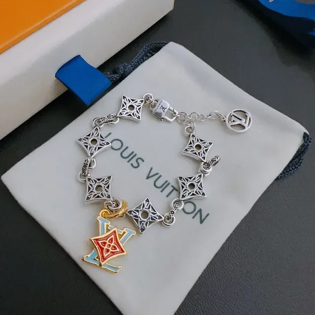 Louis Vuitton LV Monogram Charm Bracelet Silver Red Blue Gold Enamel Bracelets 5