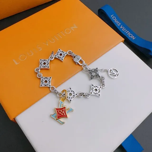 Louis Vuitton LV Monogram Charm Bracelet Silver Red Blue Gold Enamel Bracelets 6
