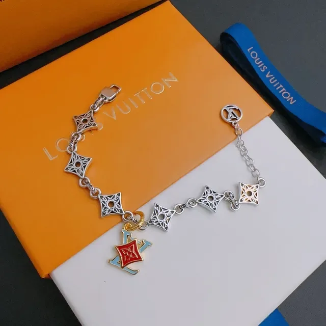 Louis Vuitton LV Monogram Charm Bracelet Silver Red Blue Gold Enamel Bracelets 8