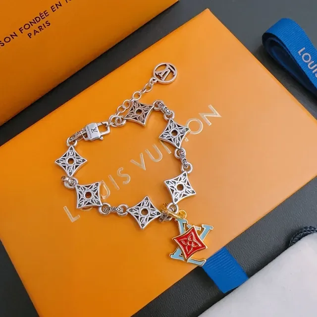 Louis Vuitton LV Monogram Charm Bracelet Silver Red Blue Gold Enamel Bracelets 9