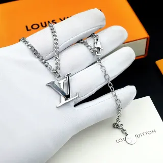 Louis Vuitton LV Monogram Silver Curb Chain Necklace
