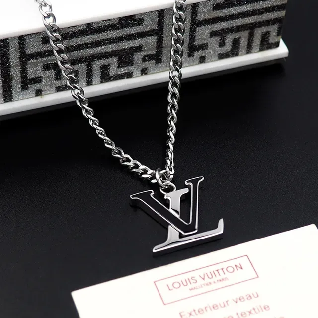 Louis Vuitton LV Monogram Silver Curb Chain Necklace 4