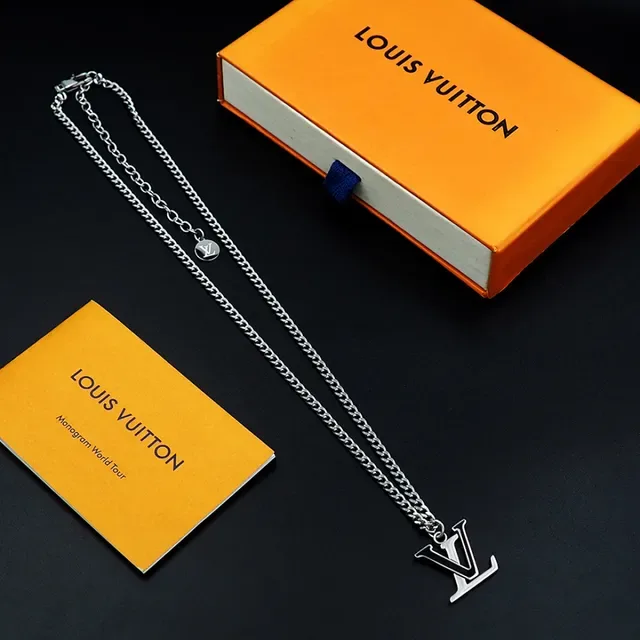 Louis Vuitton LV Monogram Silver Curb Chain Necklace 6