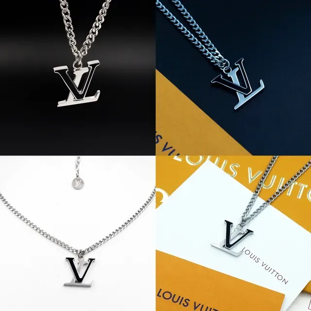 Louis Vuitton LV Monogram Silver Curb Chain Necklace 10